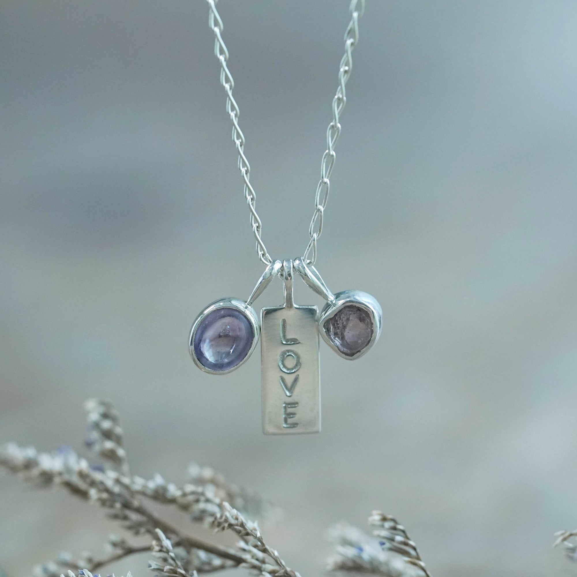 Kalimantan Amethyst and Raw Garnet Necklace Pendant in Silver