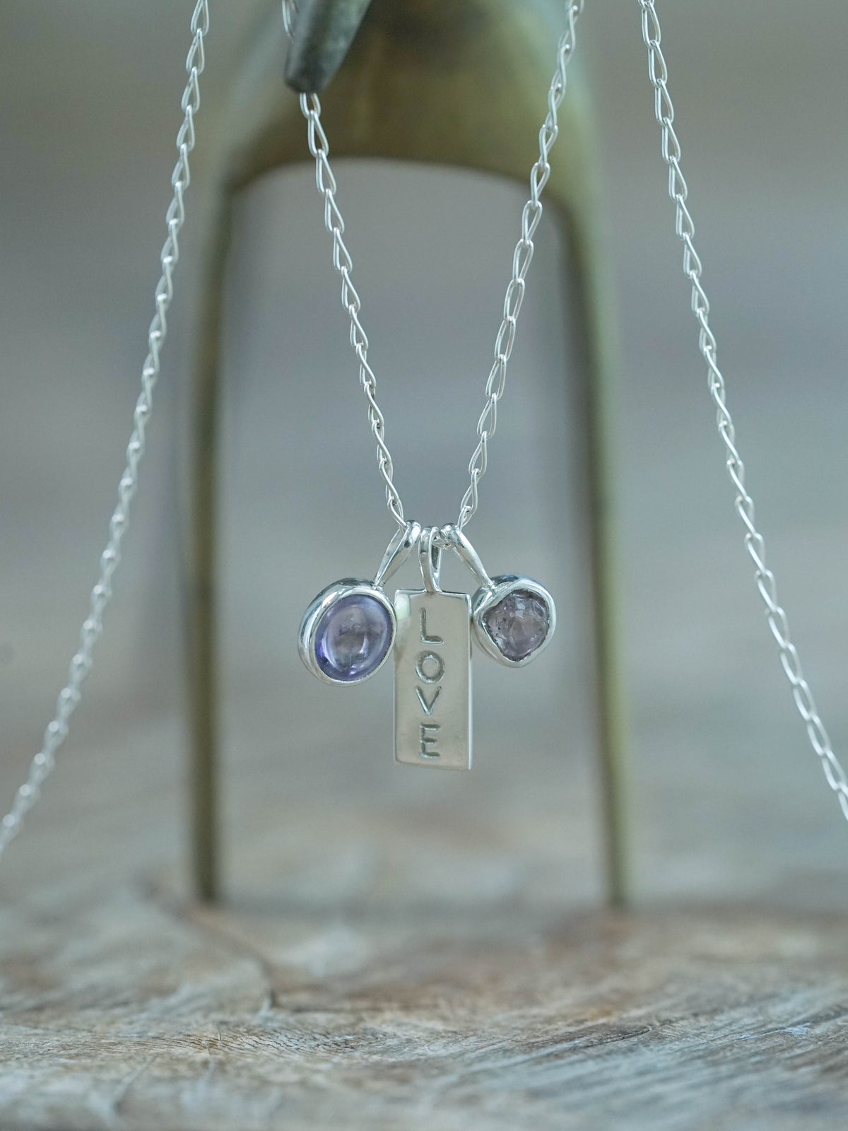 Kalimantan Amethyst and Raw Garnet Necklace Pendant in Sterling Silver