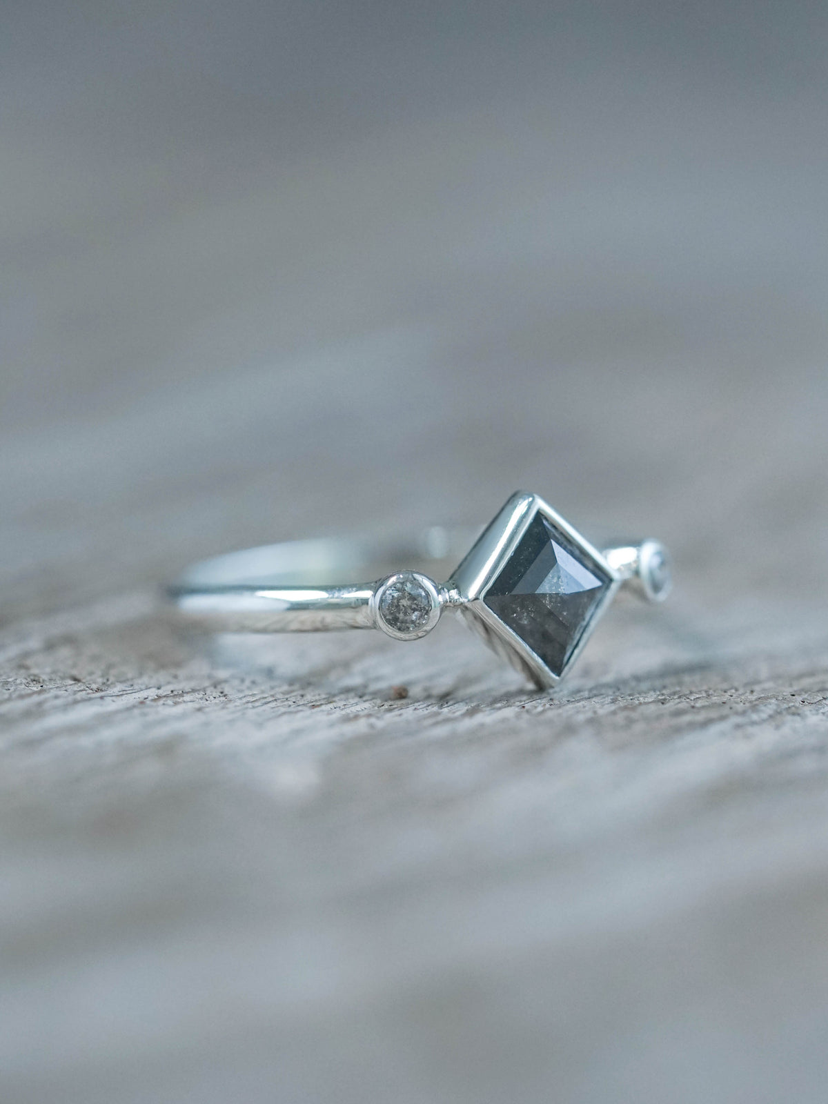 Salt and Pepper Kite Diamond Ring in Silver