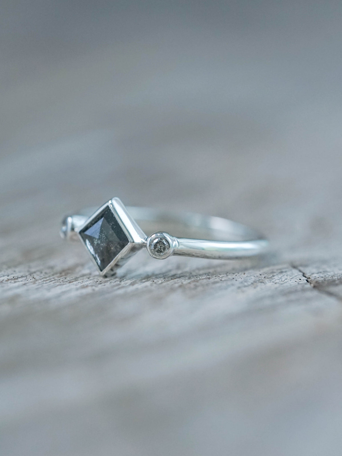 Salt and Pepper Kite Diamond Ring in Silver