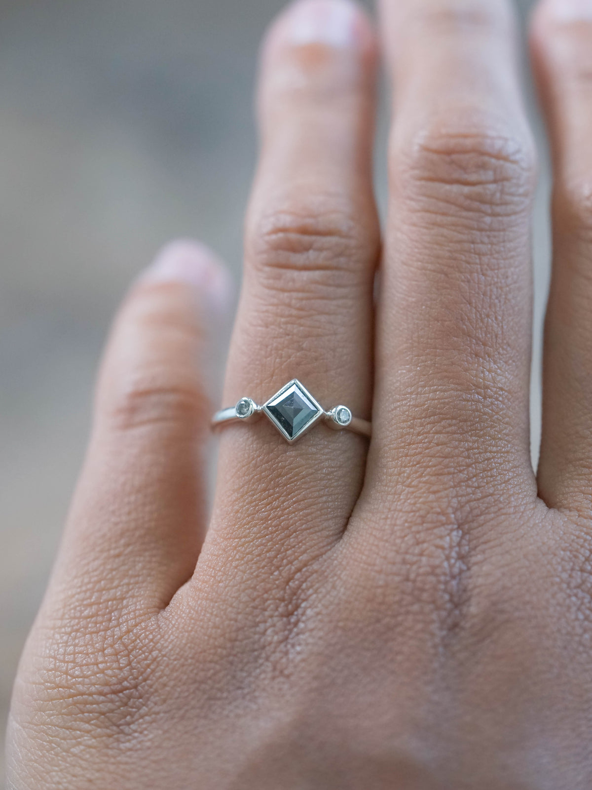 Salt and Pepper Kite Diamond Ring in Silver