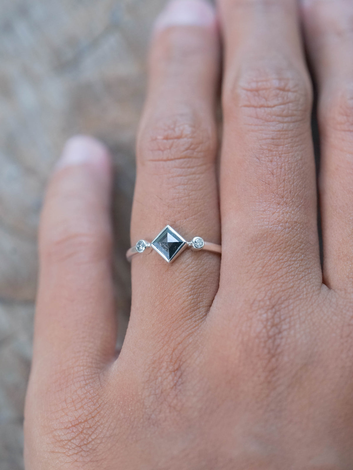 Salt and Pepper Kite Diamond Ring in Silver