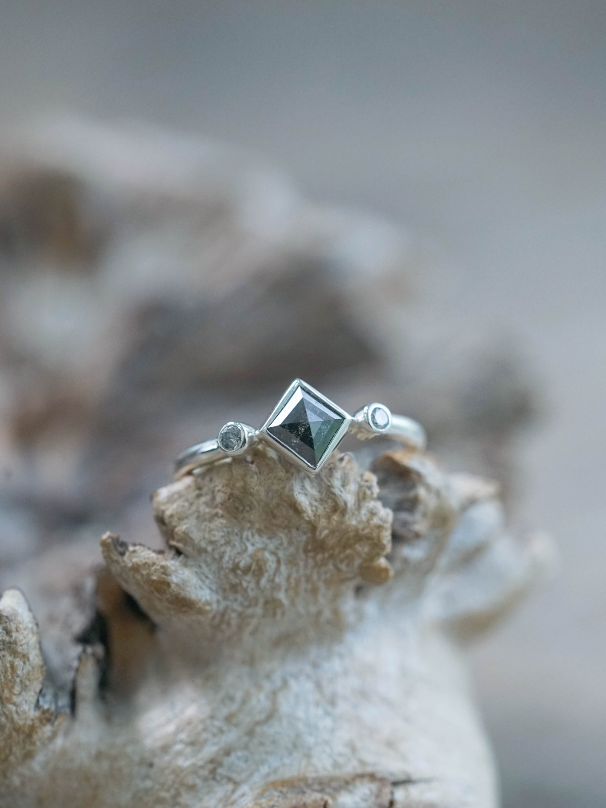 Salt and Pepper Kite Diamond Ring in Silver