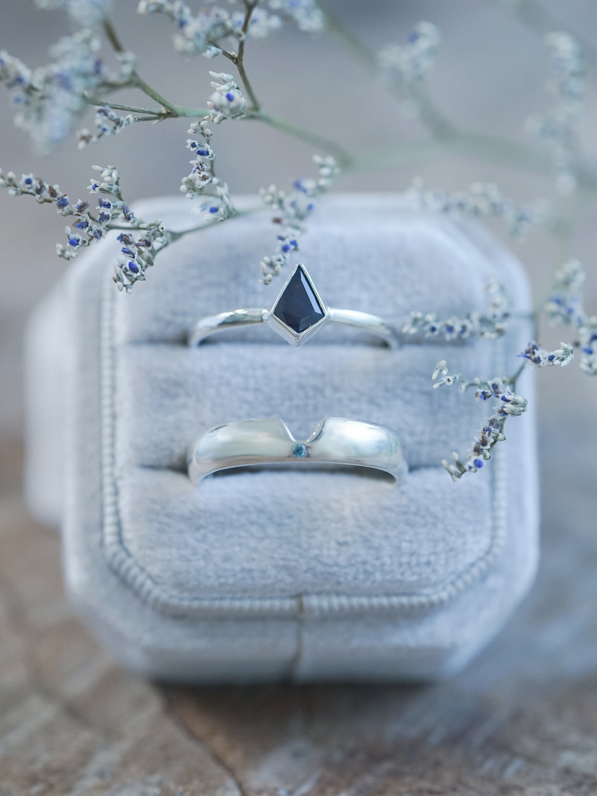 Kite Sapphire and Blue Diamond Ring Set - Gardens of the Sun | Ethical Jewelry