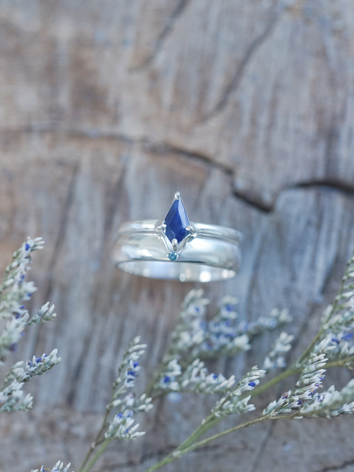 Kite Sapphire and Blue Diamond Ring Set - Gardens of the Sun | Ethical Jewelry