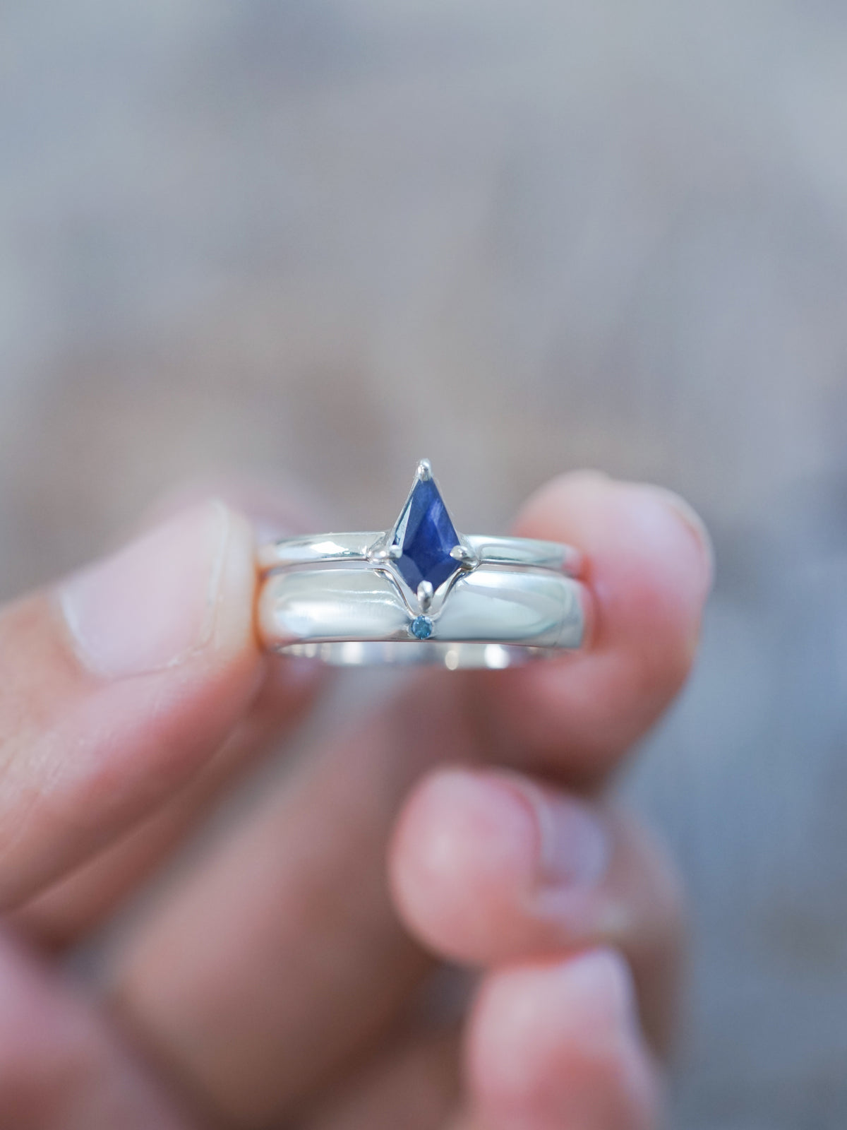 Kite Sapphire and Blue Diamond Ring Set - Gardens of the Sun | Ethical Jewelry
