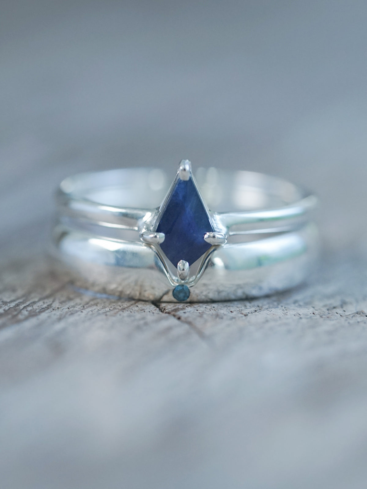 Kite Sapphire and Blue Diamond Ring Set - Gardens of the Sun | Ethical Jewelry