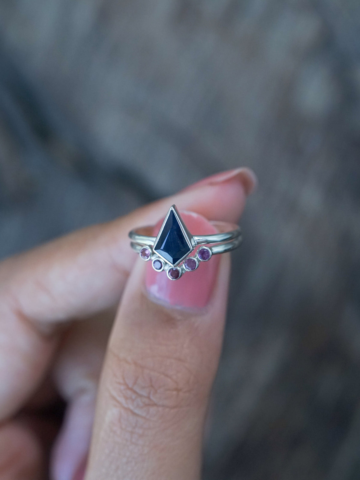 Kite Sapphire and Garnet Ring Set - Gardens of the Sun | Ethical Jewelry