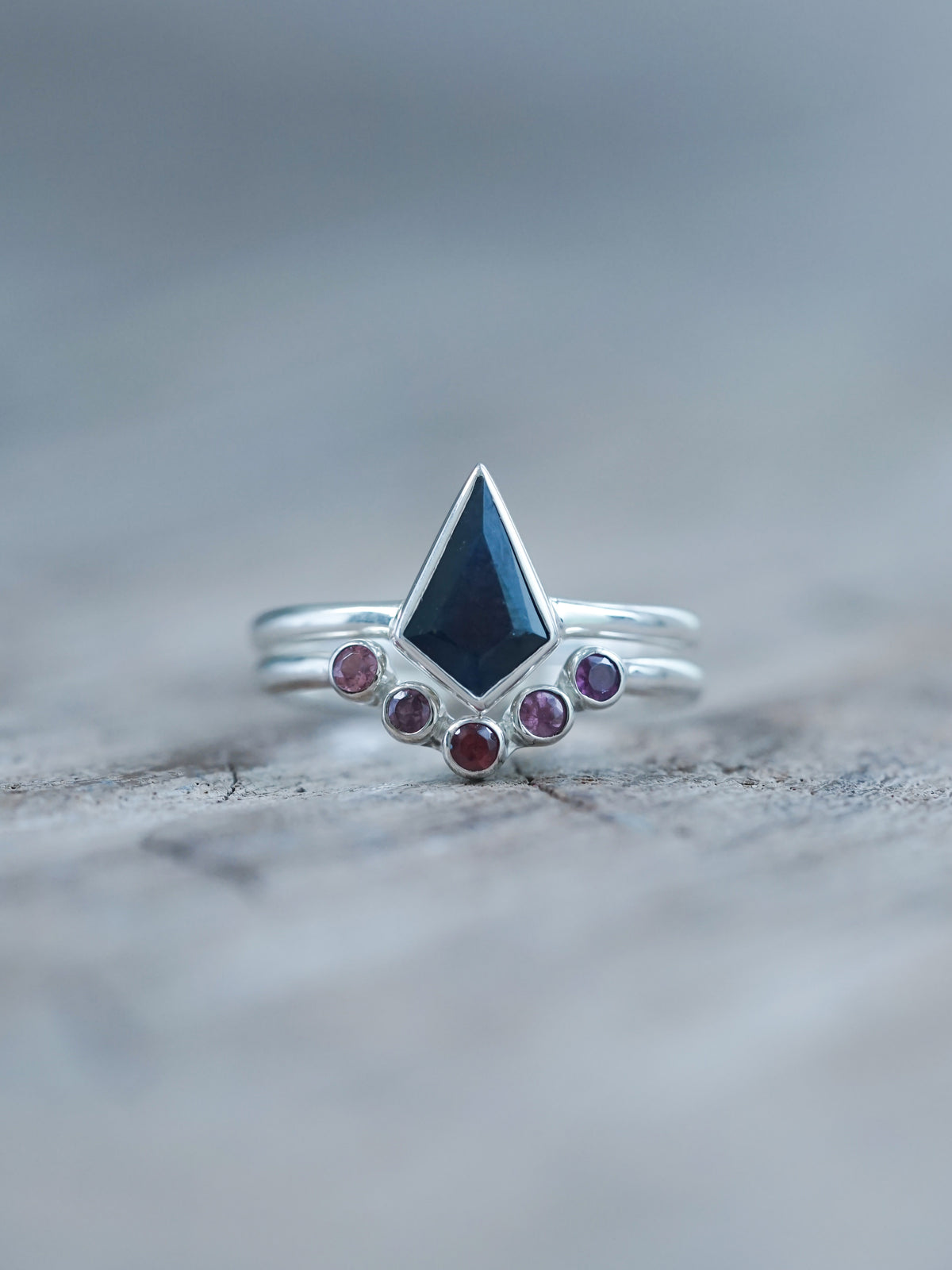 Kite Sapphire and Garnet Ring Set - Gardens of the Sun | Ethical Jewelry