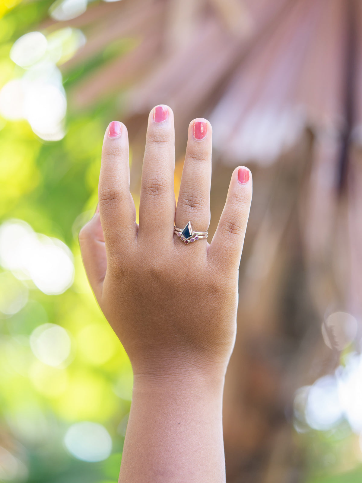 Kite Sapphire and Garnet Ring Set - Gardens of the Sun | Ethical Jewelry