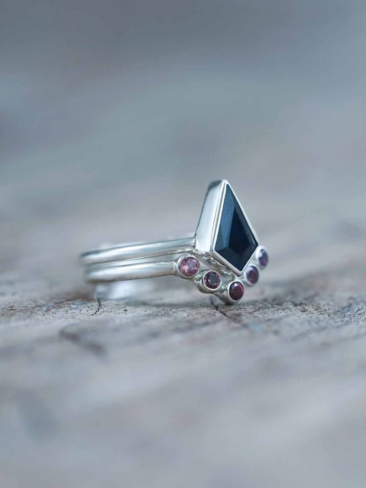 Kite Sapphire and Garnet Ring Set - Gardens of the Sun | Ethical Jewelry