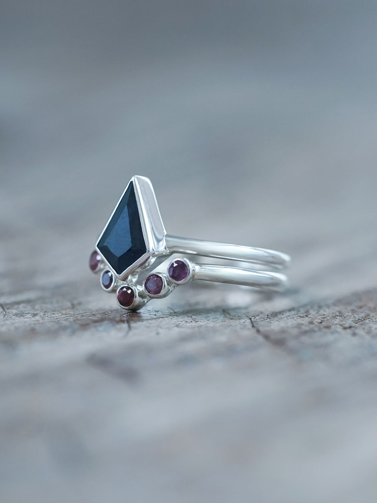 Kite Sapphire and Garnet Ring Set - Gardens of the Sun | Ethical Jewelry