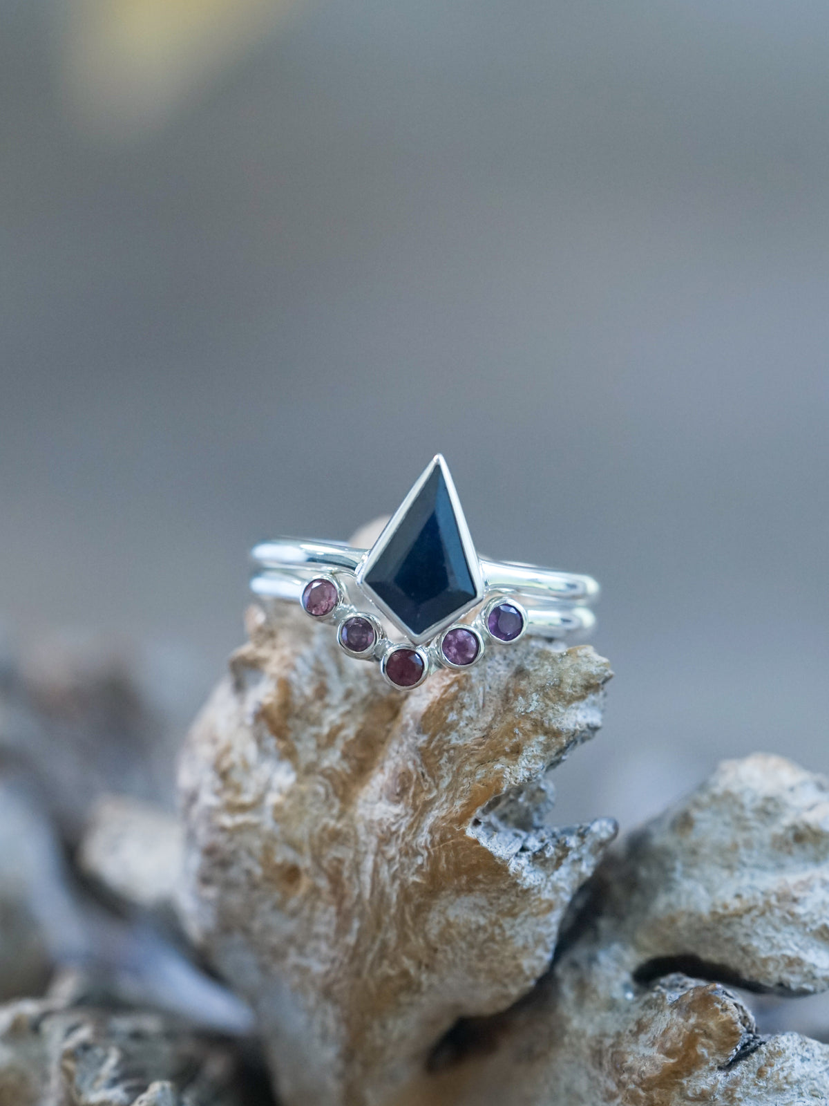 Kite Sapphire and Garnet Ring Set - Gardens of the Sun | Ethical Jewelry