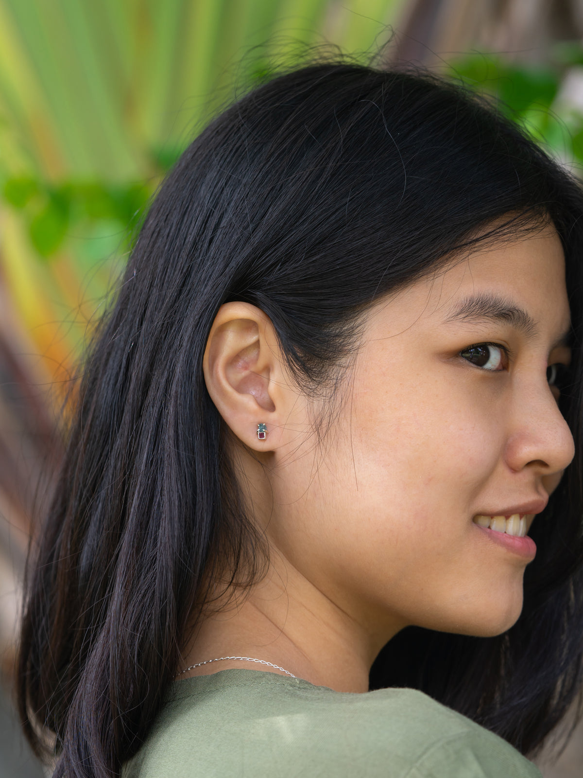 Kornerupine and Ruby Earrings - Gardens of the Sun | Ethical Jewelry