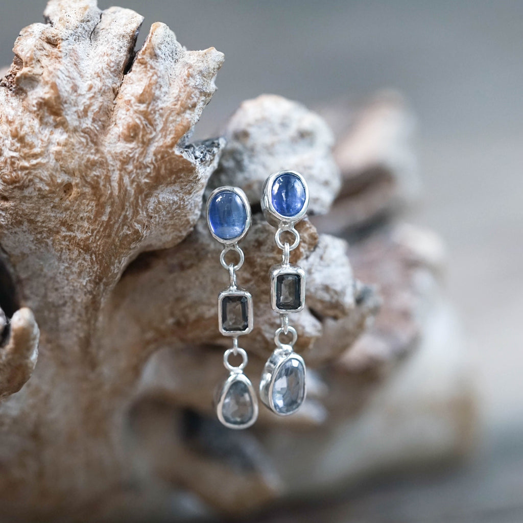 Kyanite and Sapphire Dangle Earrings