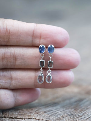 Kyanite and Sapphire Dangle Earrings in Recycled Sterling Silver