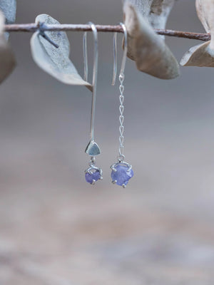 Labradorite and Dangling Sapphire Earrings in Silver