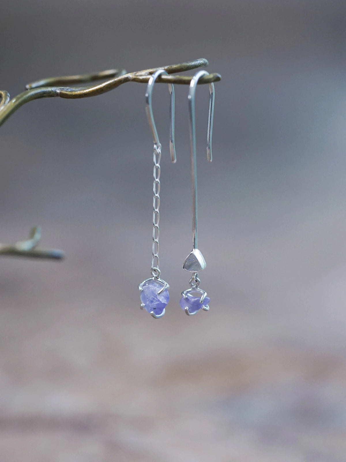 Labradorite and Jungle Sapphire Earrings in Silver