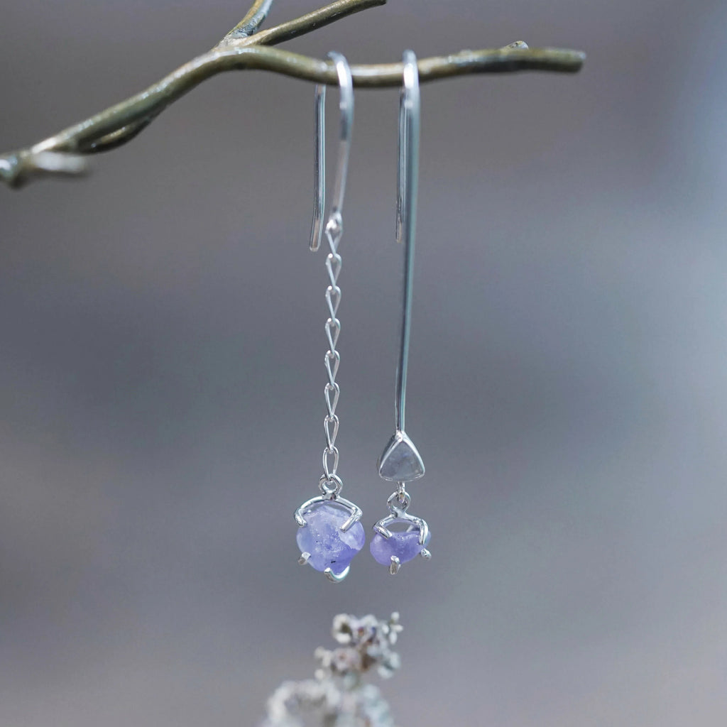Labradorite and Jungle Sapphire Earrings in Sterling Silver