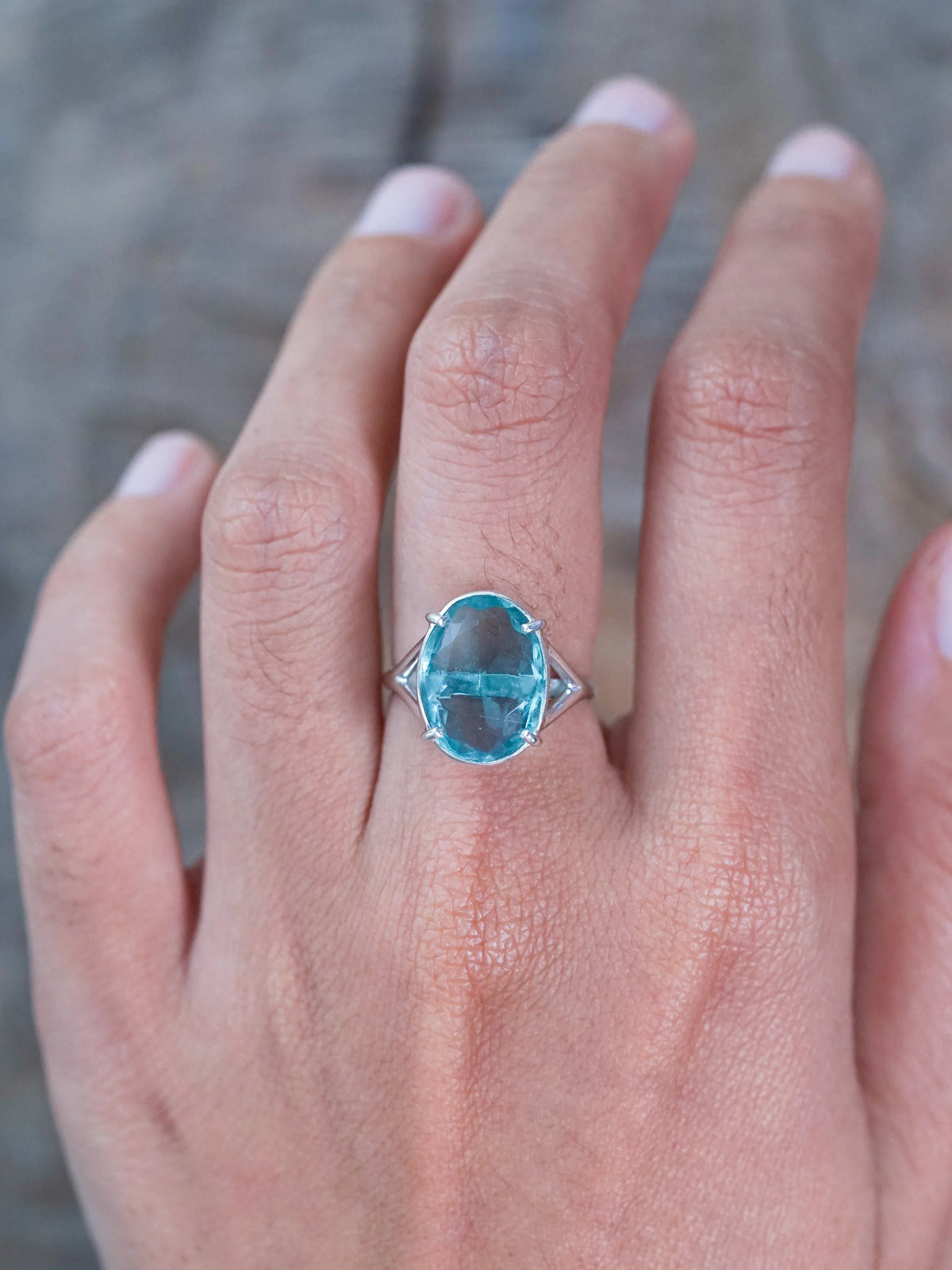 Large Fluorite Engagement Ring in Sterling Silver