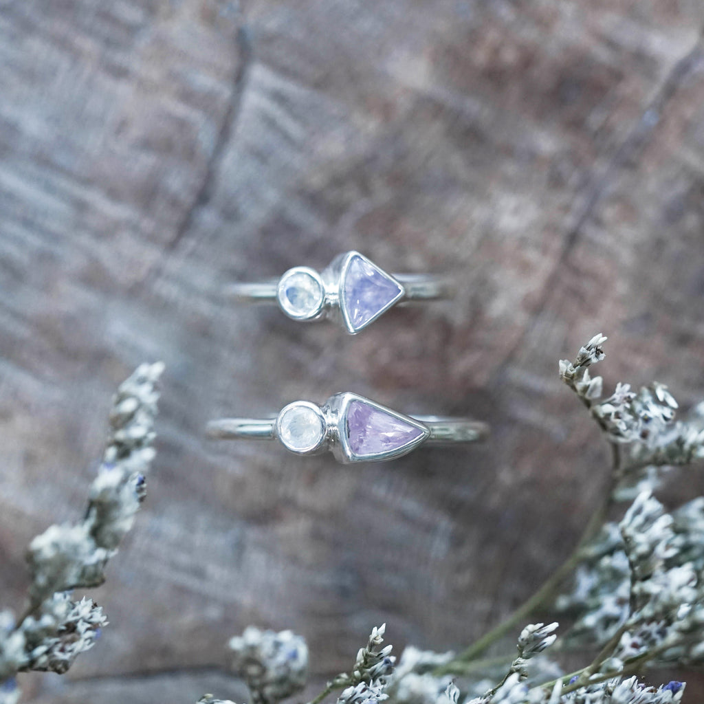 Lavender Sapphire and Moonstone Ring