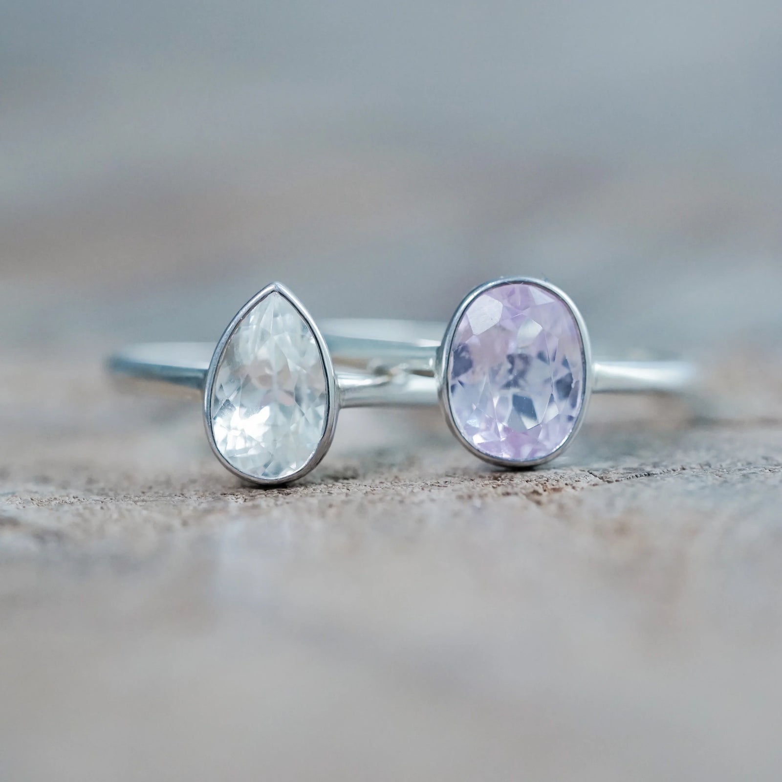 Light Pink Kunzite Rings in Sterling Silver