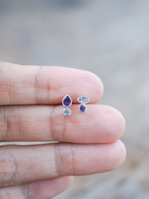 Mismatched Pear Amethyst and Tanzanite Earrings