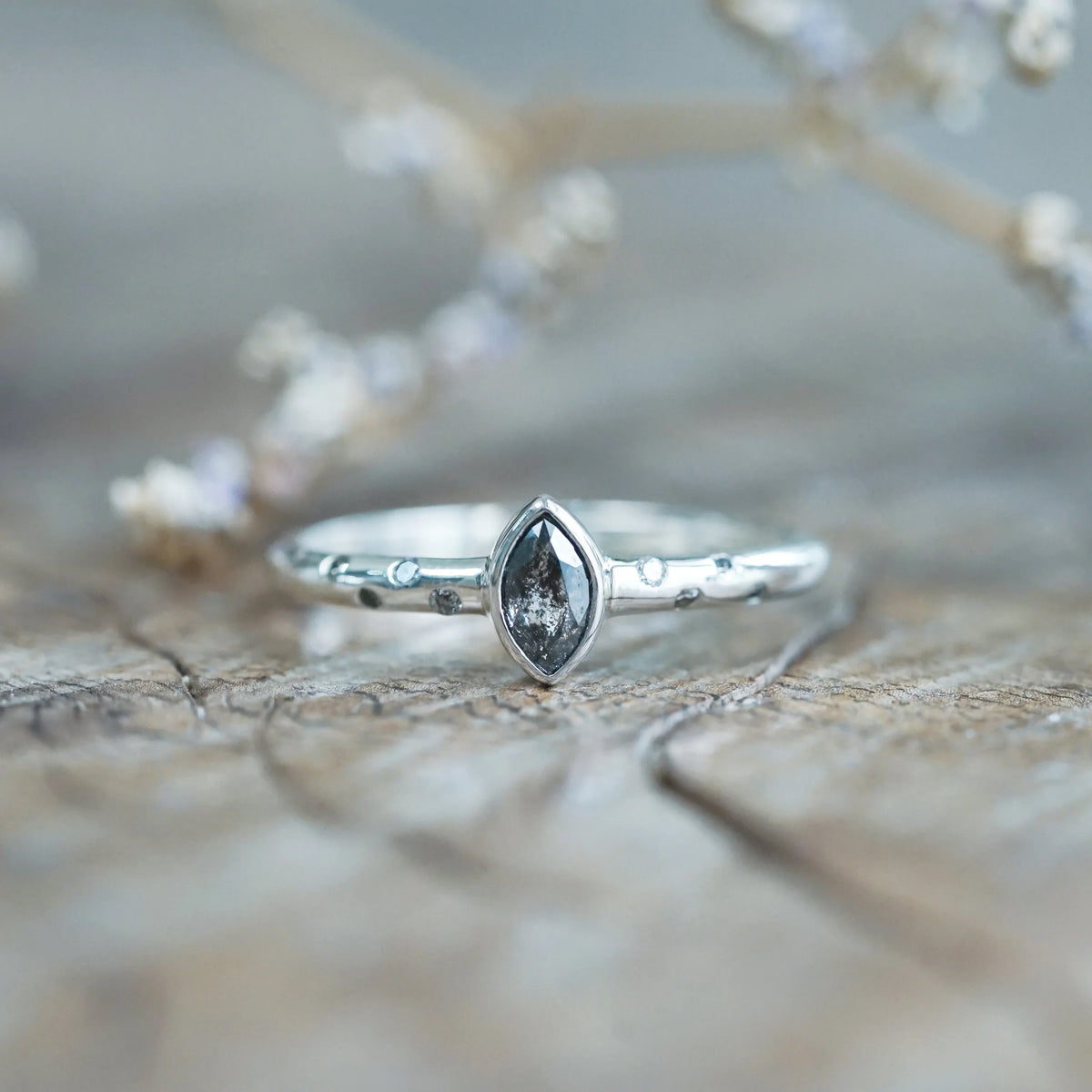 Marquise Cut Diamond Ring in Sterling Silver
