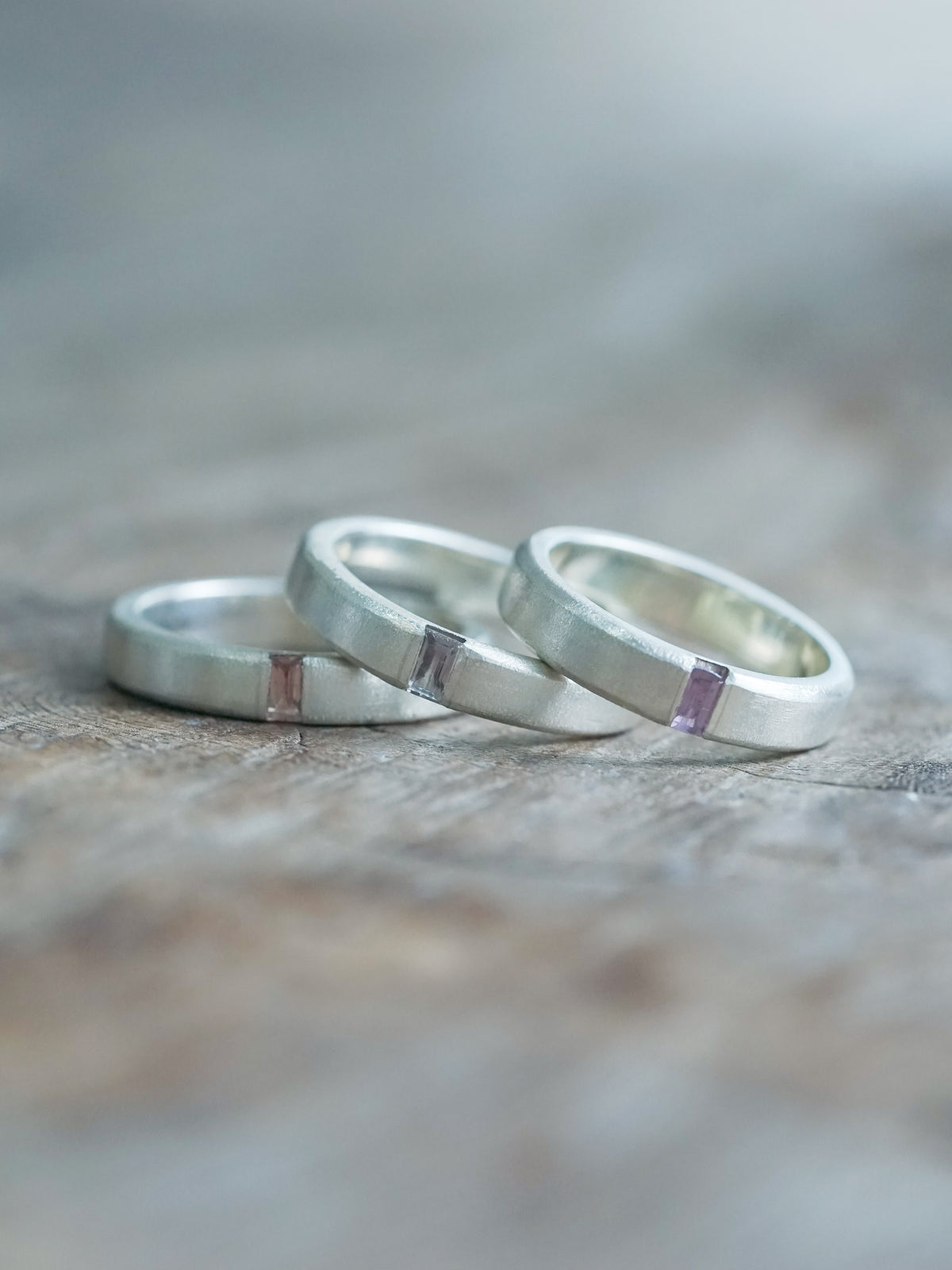 Men's Sapphire Wedding Band in Sterling Silver