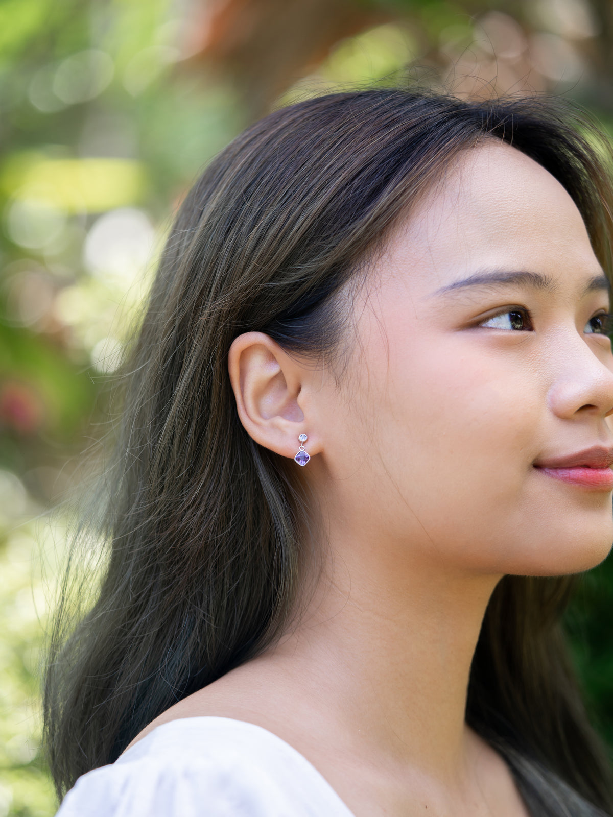 Mismatched Dangling Amethyst and Tanzanite Earrings - Gardens of the Sun | Ethical Jewelry