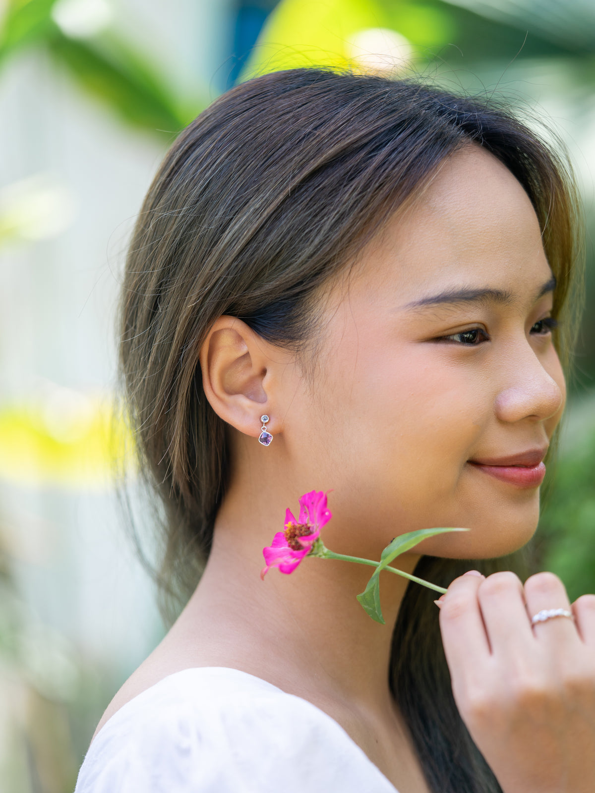 Mismatched Dangling Amethyst and Tanzanite Earrings - Gardens of the Sun | Ethical Jewelry
