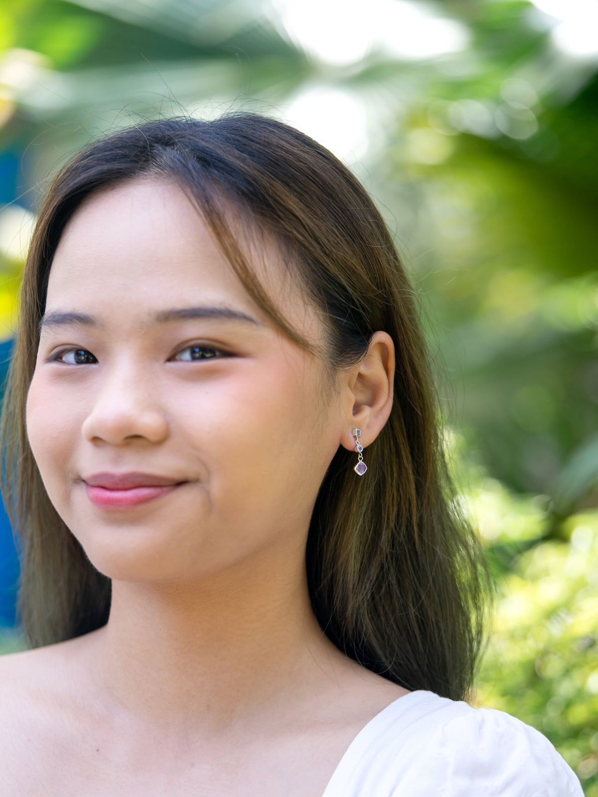 Mismatched Dangling Amethyst and Tanzanite Earrings - Gardens of the Sun | Ethical Jewelry