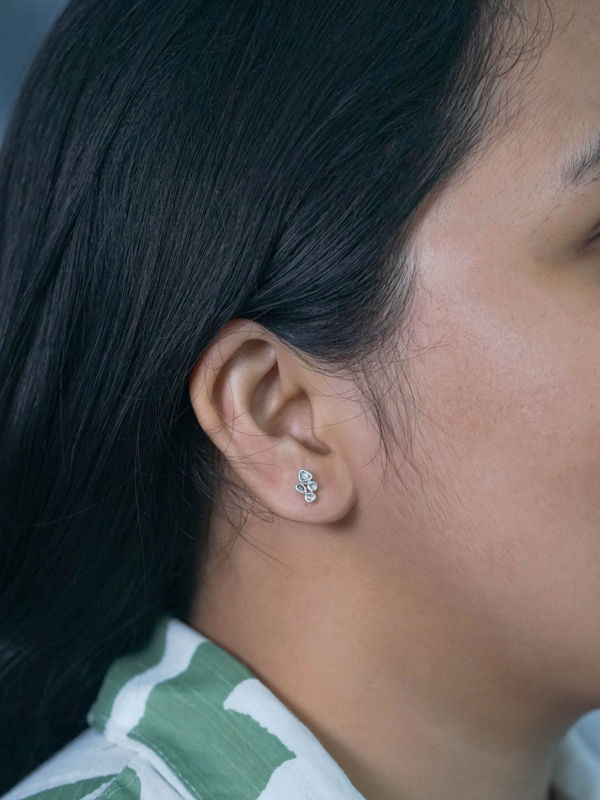 Mismatched Diamond Cluster Earrings in Sterling Silver