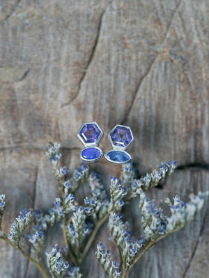 Mismatched Amethyst, Tanzanite, and Opal Earrings in Sterling Silver