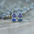 Mismatched Amethyst, Tanzanite, and Opal Stud Earrings