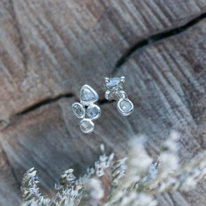 Mismatched Indonesian Diamond Stud Earrings in Silver