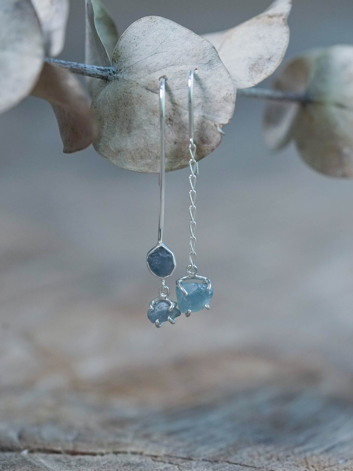 Mismatched Rough Blue Sapphire Earrings