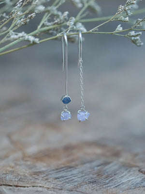 Mismatched Rough Blue and Pink Sapphire Dangling Earrings