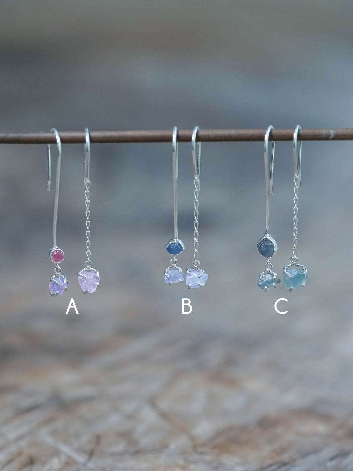 Mismatched Rough Pink Sapphire Earrings