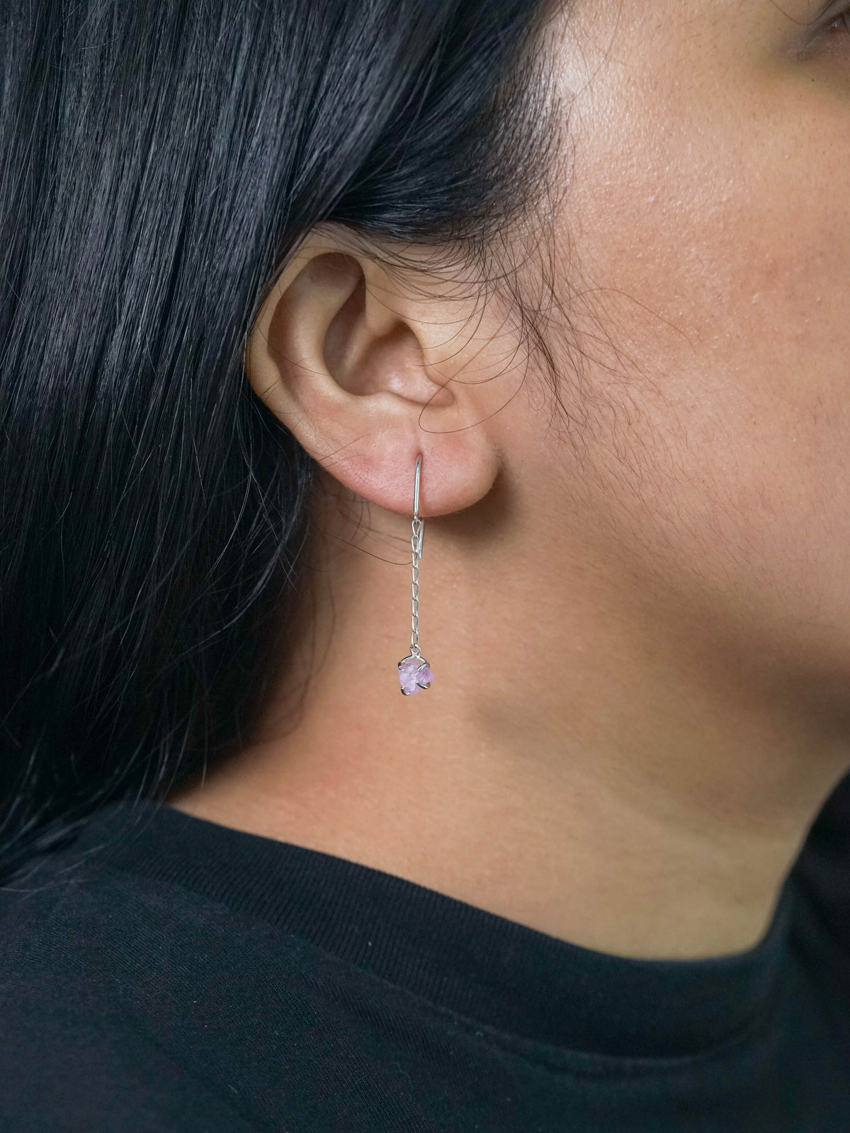 Mismatched Rough Sapphire Dangling Earrings in Sterling Silver