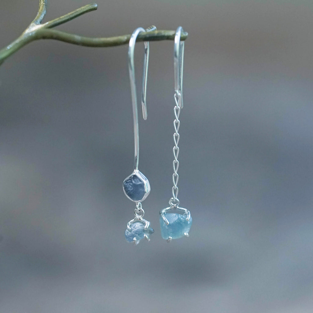 Mismatched Rough Sapphire Earrings
