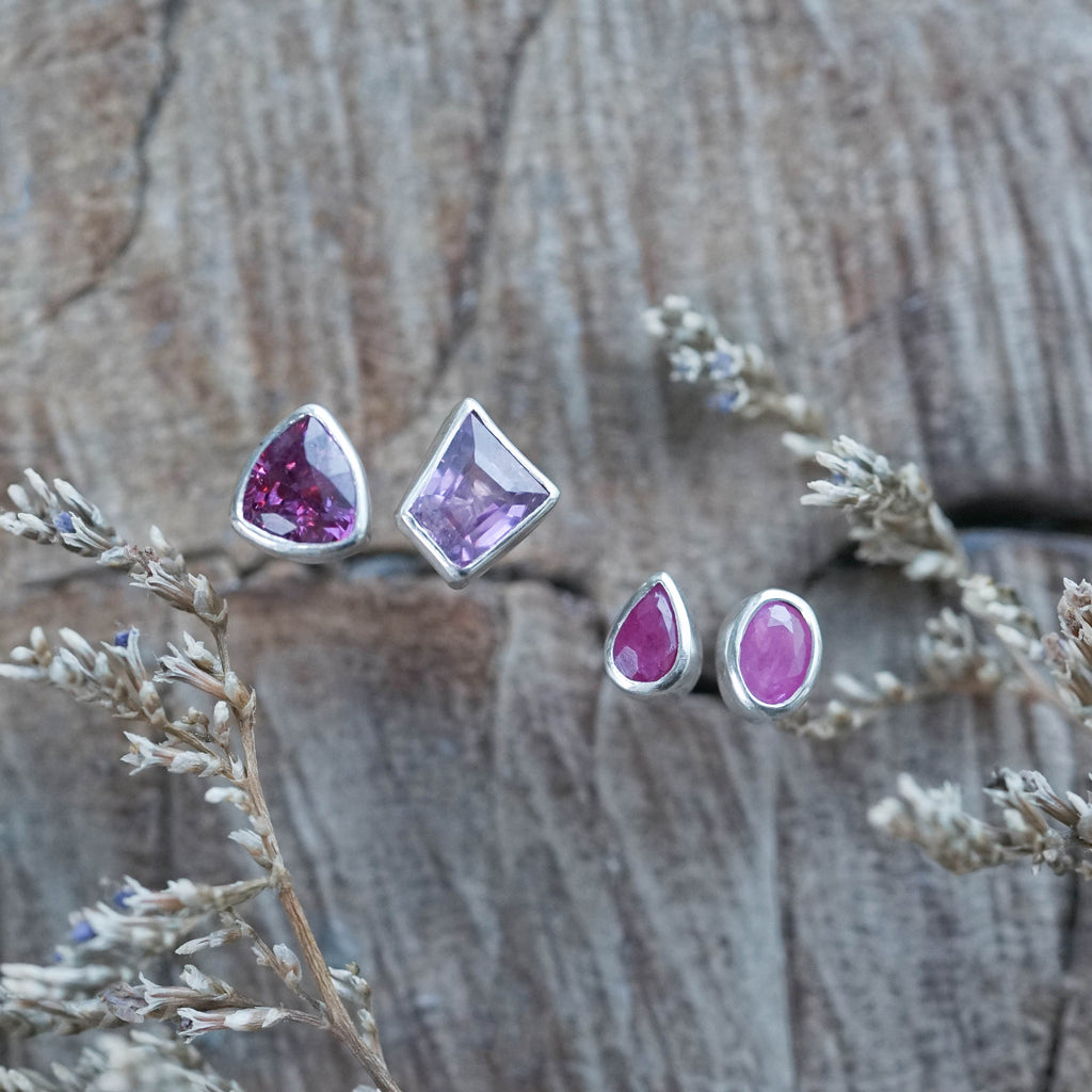 Mismatched Ruby Stud Earrings