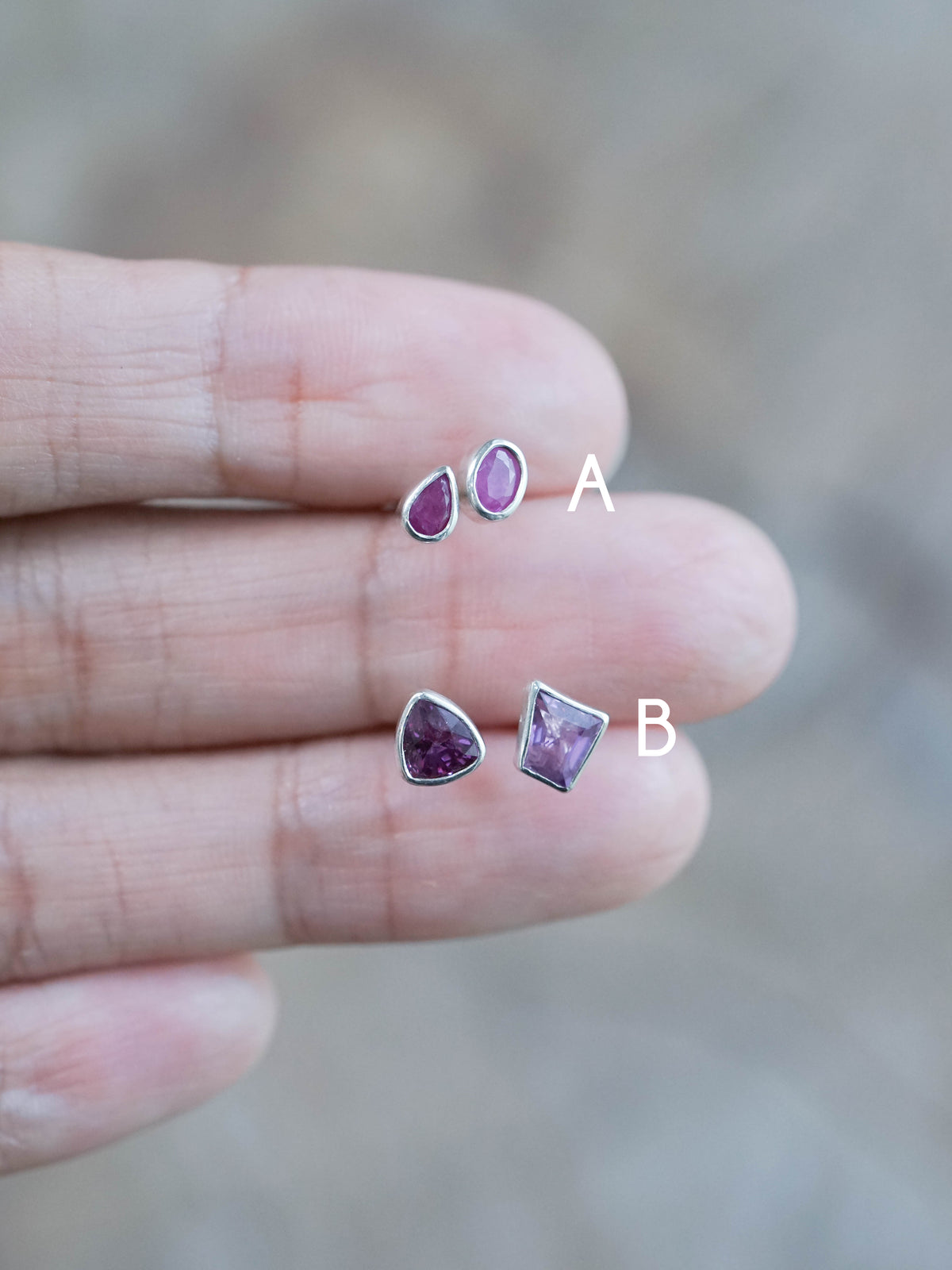 Mismatched Ruby Stud Earrings in Recycled Sterling Silver