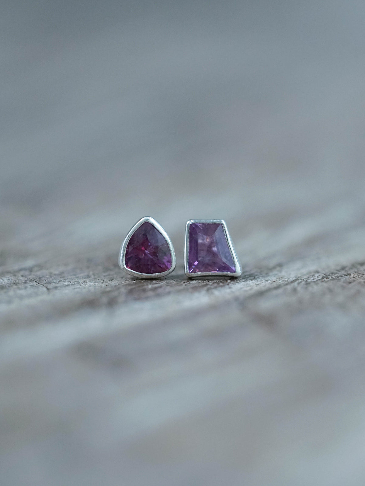 Mismatched Ruby Stud Earrings in Silver