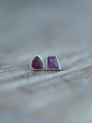 Mismatched Ruby Stud Earrings in Silver