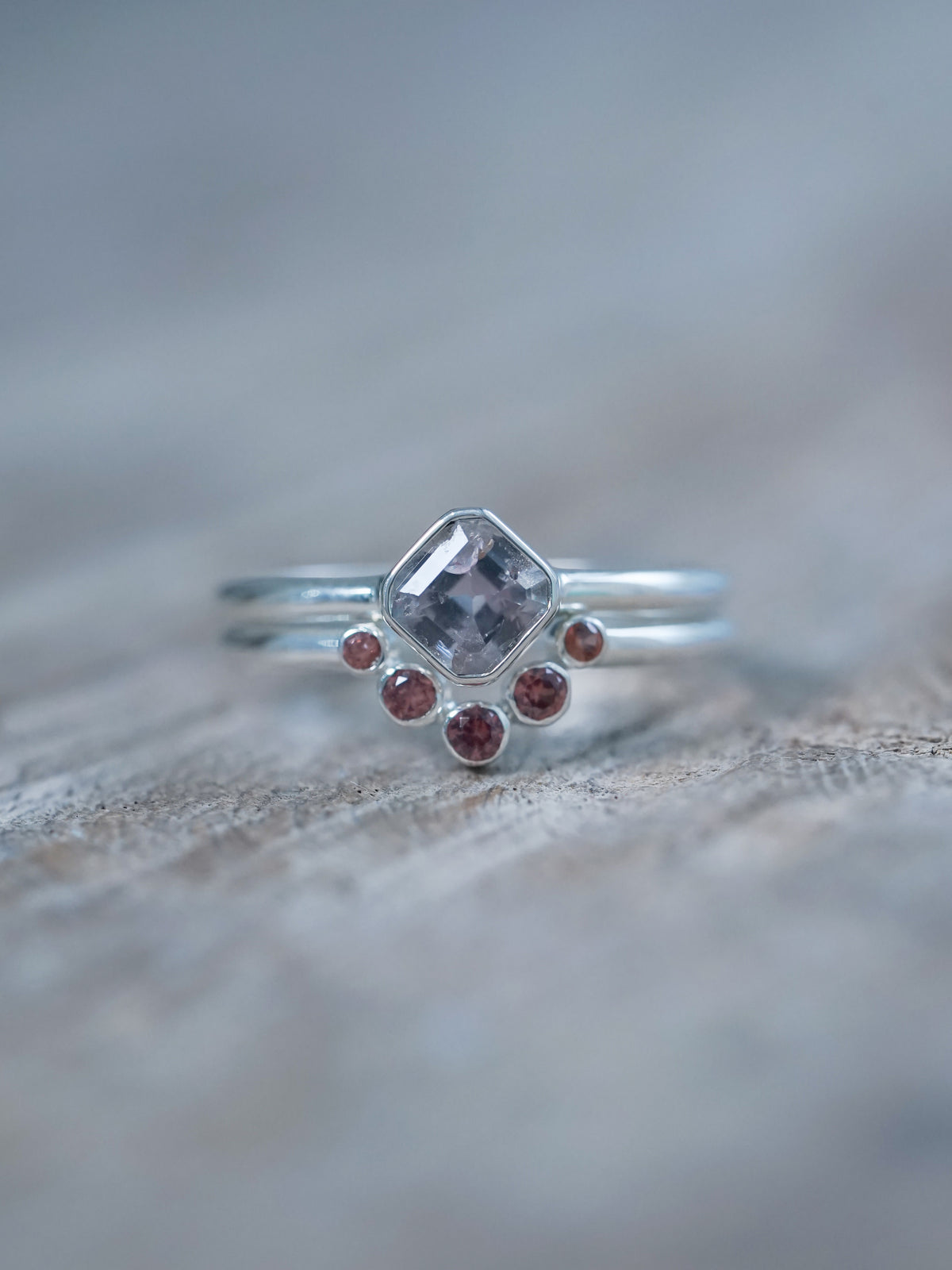 Montana Sapphire and Spinel Ring Set in recycled sterling silver | Ready to Ship