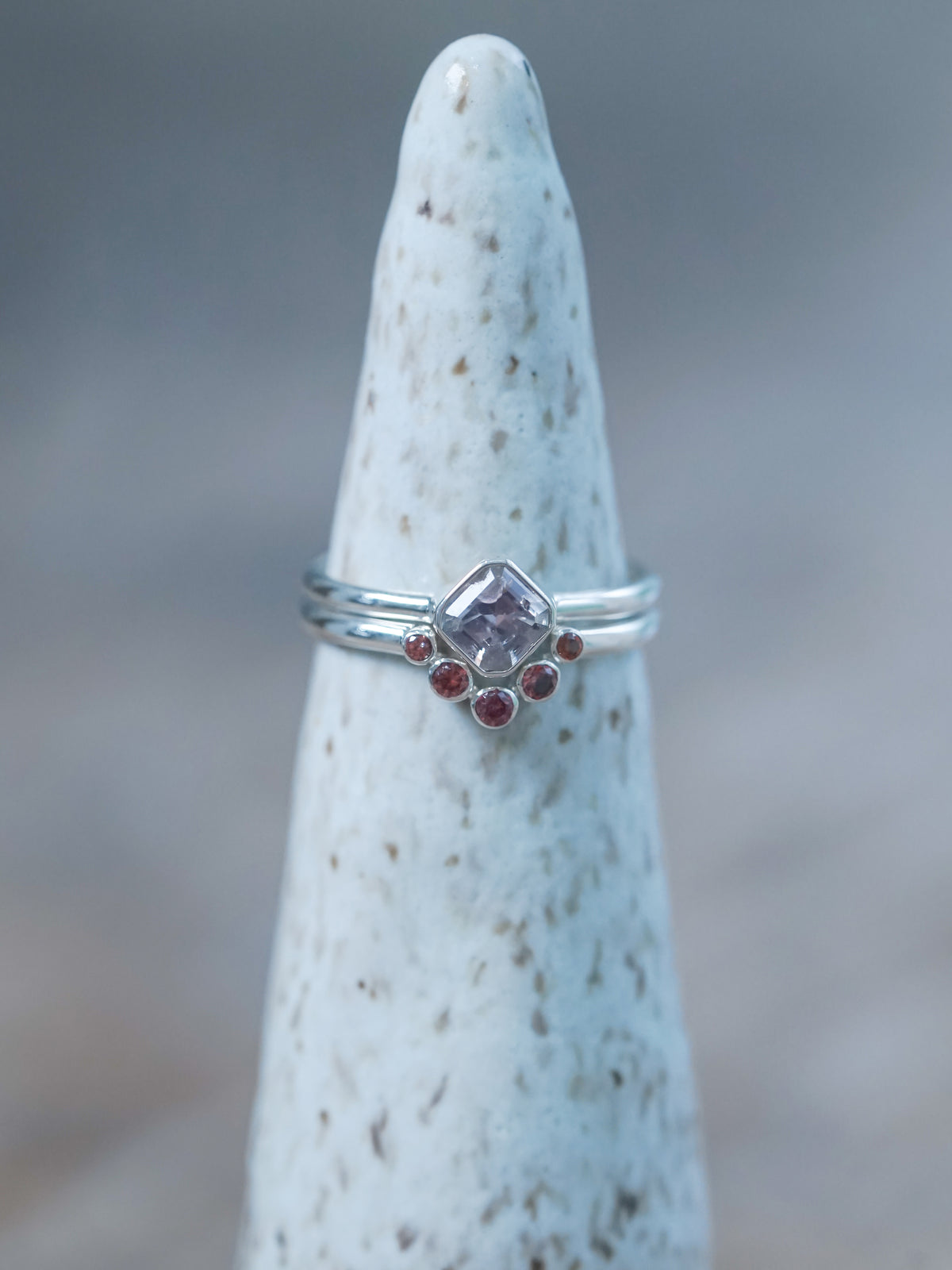 Montana Sapphire and Spinel Ring Set in recycled sterling silver | US size 7.5 and ready to ship