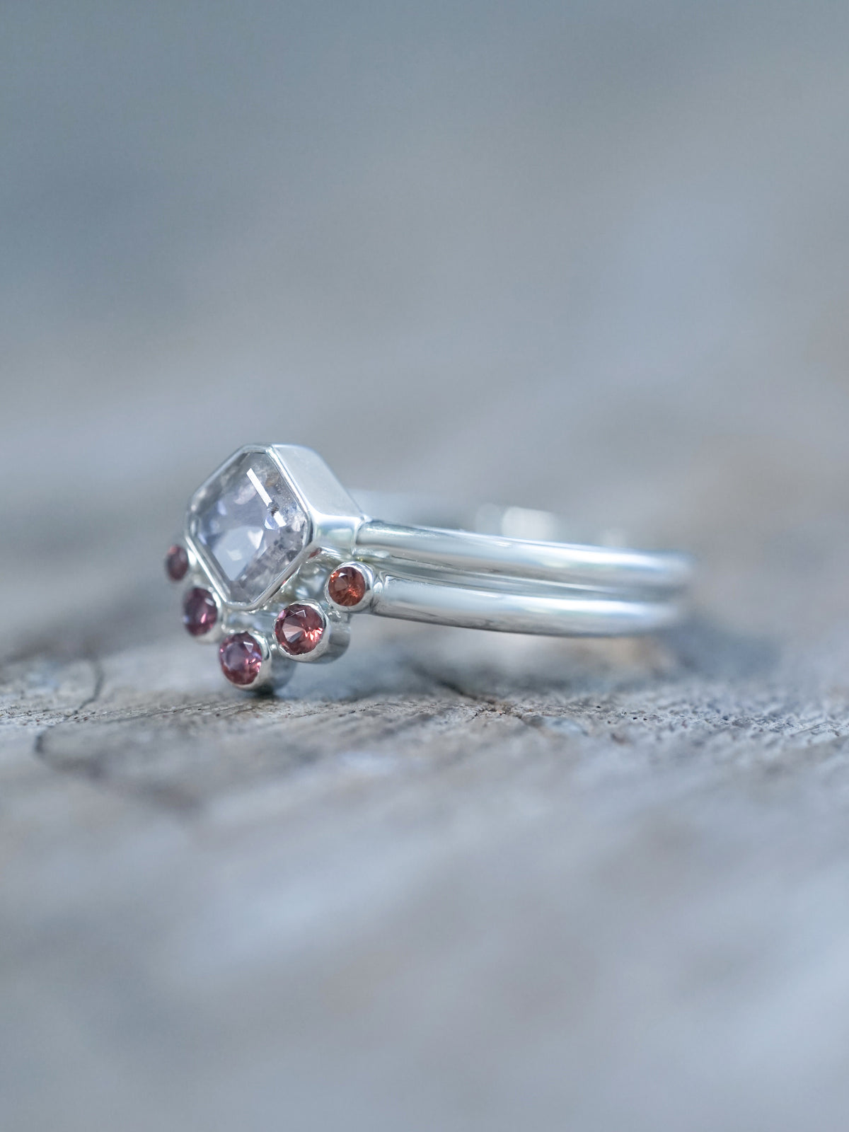 Montana Sapphire and Spinel Ring Set using recycled sterling silver