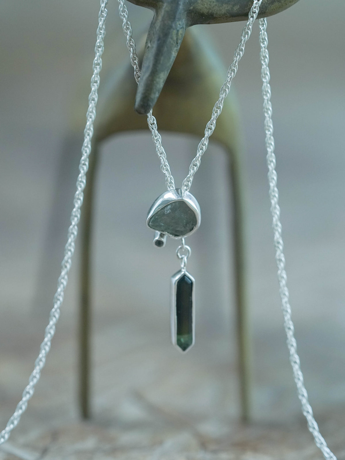 Montana Sapphire and Tourmaline Necklace Silver