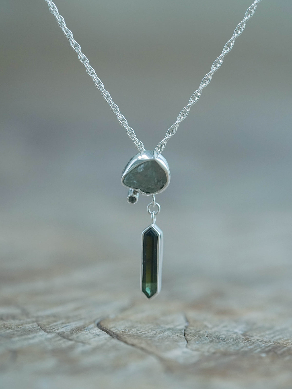 Montana Sapphire and Tourmaline Necklace in Sterling Silver